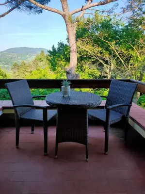 Vista generica sulle montagne o vista sulle montagne dall'interno della casa vacanze