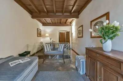 Area soggiorno di Tintoretto frescoed loft in the Oltrarno